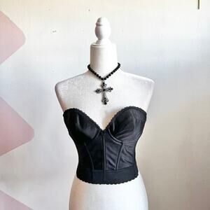 Vintage Black Bustier Corset Y2K 2000s Goth Lingerie Clubwear Small